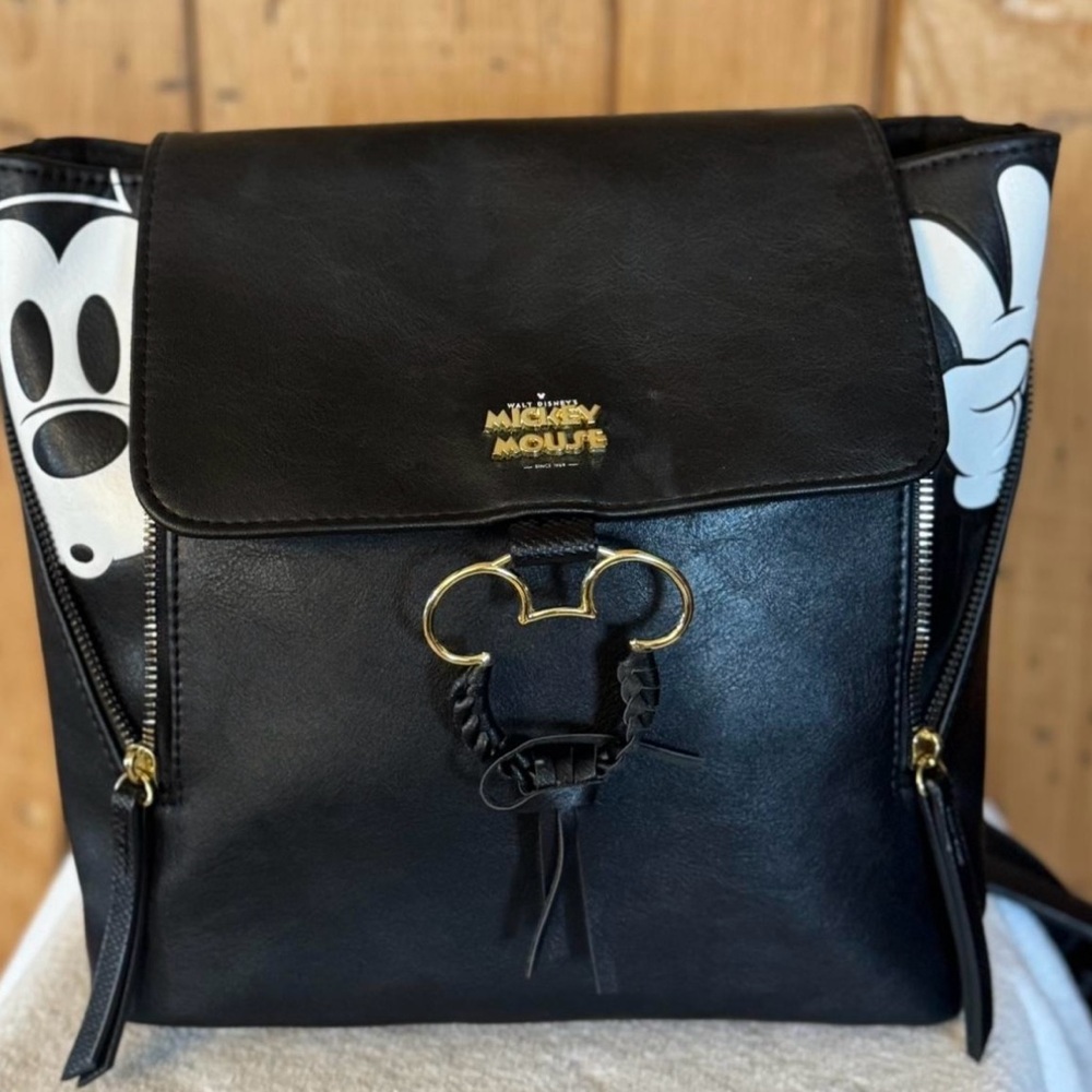 Disney Bioworld Mickey Mouse Black Mini Backpack Purse Faux Leather - Picture 6 of 7